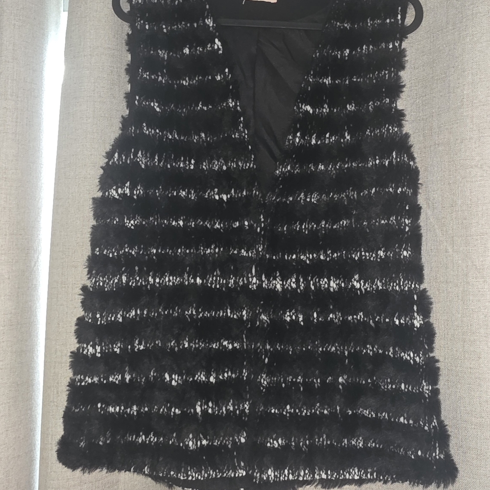 Nell Black Faux Fur Striped Vest